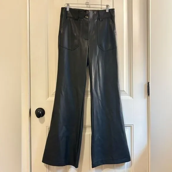 Anthropologie Maeve Flare leg Pants Faux Leather High-Waisted - Picture 5 of 12